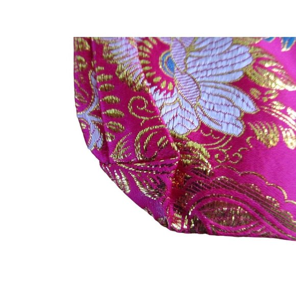 Asian Inspired Raspberry Chrysanthemum Floral Gold Accent Brocade Pillow Covers - Picture 16 of 16